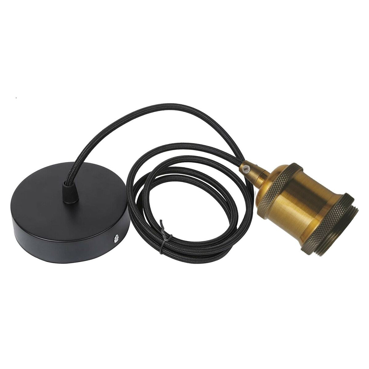 2m Black Round Cable E27 Base Yellow Brass Holder~1717 - LEDSone UK Ltd