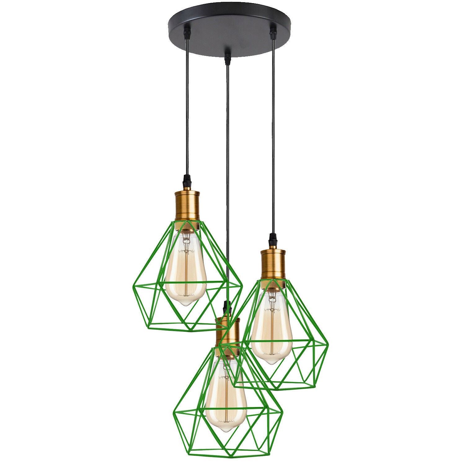 Industrial Retro style 3-Light Pendant lights Adjustable Cord with Diamond Metal Cages~1255 - LEDSone UK Ltd