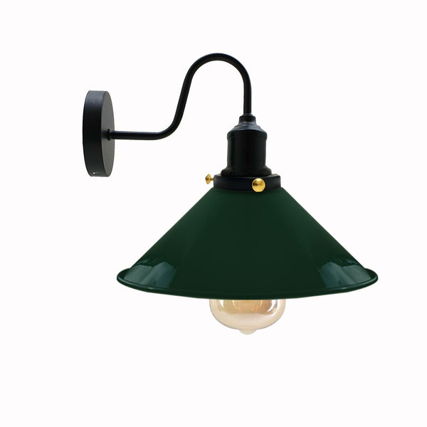 Vintage industriële wandlamp met zwanenhals, binnenverlichting, metalen kegelvormige kap~3391 – Groente / Nee