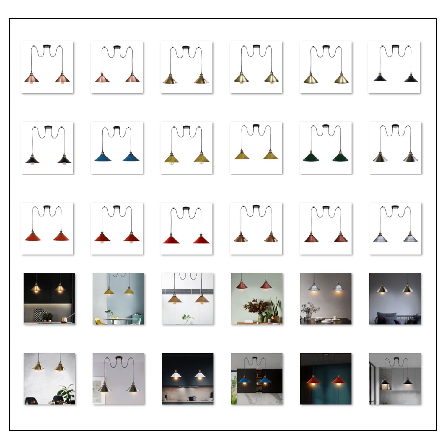 2-way Retro Industrial ceiling cable E27 Hanging lamp pendant light~3403 - LEDSone UK Ltd