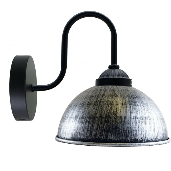 Retro wandlamp met koepelvormige metalen kap, E27 binnenwandverlichting ~1264 – Zonder lamp / Geborsteld zilver