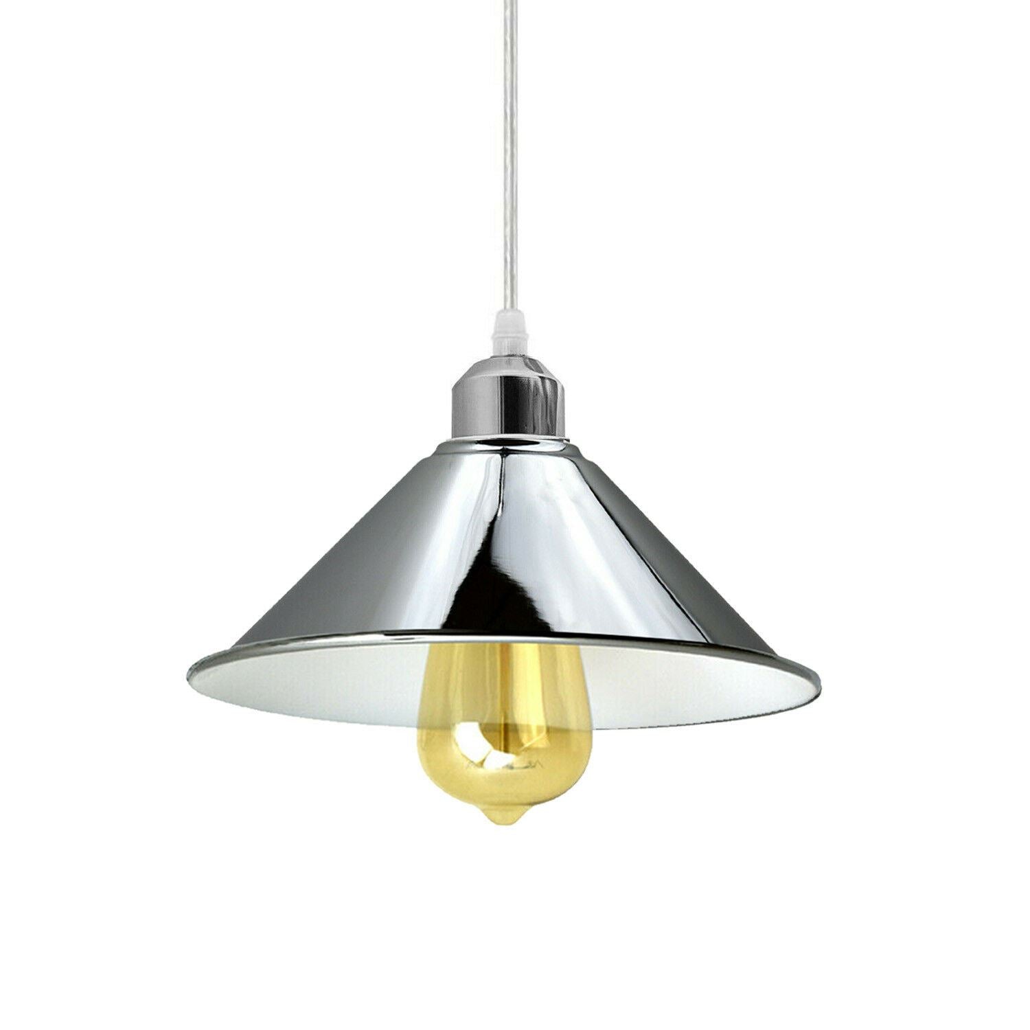 Modern Industrial Loft Chrome Ceiling Pendant Light Metal Cone Shape Shade Indoor Hanging Light Fitting For Basement, Bedroom, Conservatory~1184 - LEDSone UK Ltd