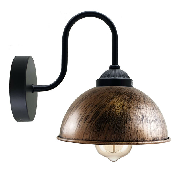 Retro wandlamp met koepelvormige metalen kap, E27 binnenwandverlichting ~1264 – Met lamp / Geborsteld koper