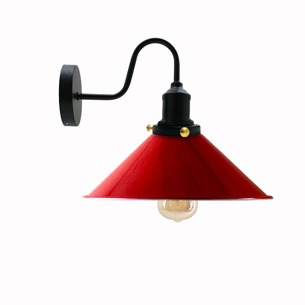 Vintage industriële wandlamp met zwanenhals, binnenverlichting, metalen kegelvormige kap~3391 – Rood / Nee
