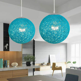 Moderne industriële rotan rieten bolvormige hanglamp met twee stopcontacten voor slaapkamer, keuken en studeerkamer~1331