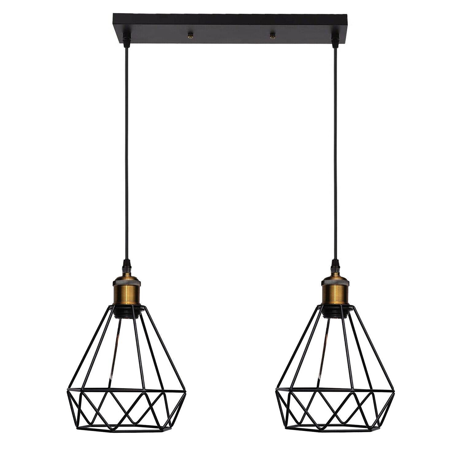 Industrial Vintage Retro 2 Head Black Ceiling Pendant Metal Wire Cage Hanging Indoor Lighting~1208 - LEDSone UK Ltd
