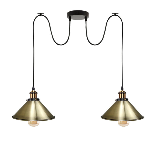 2-weg Retro Industriële plafondkabel E27 Hanglamp hanglamp~3403 – Groen messing / Ja