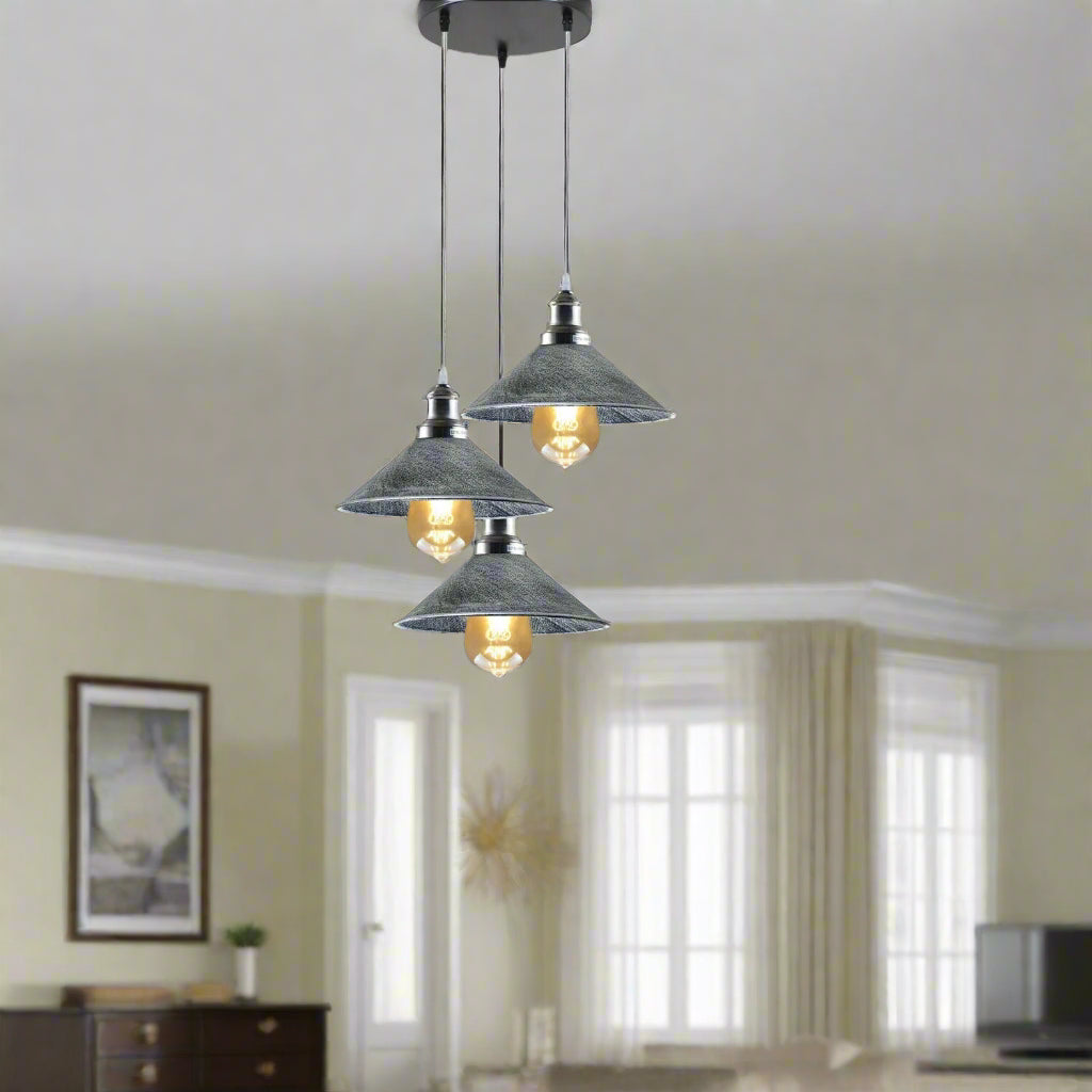 Brushed Silver 3 Pendant Light Fixture Over the Kitchen Island
