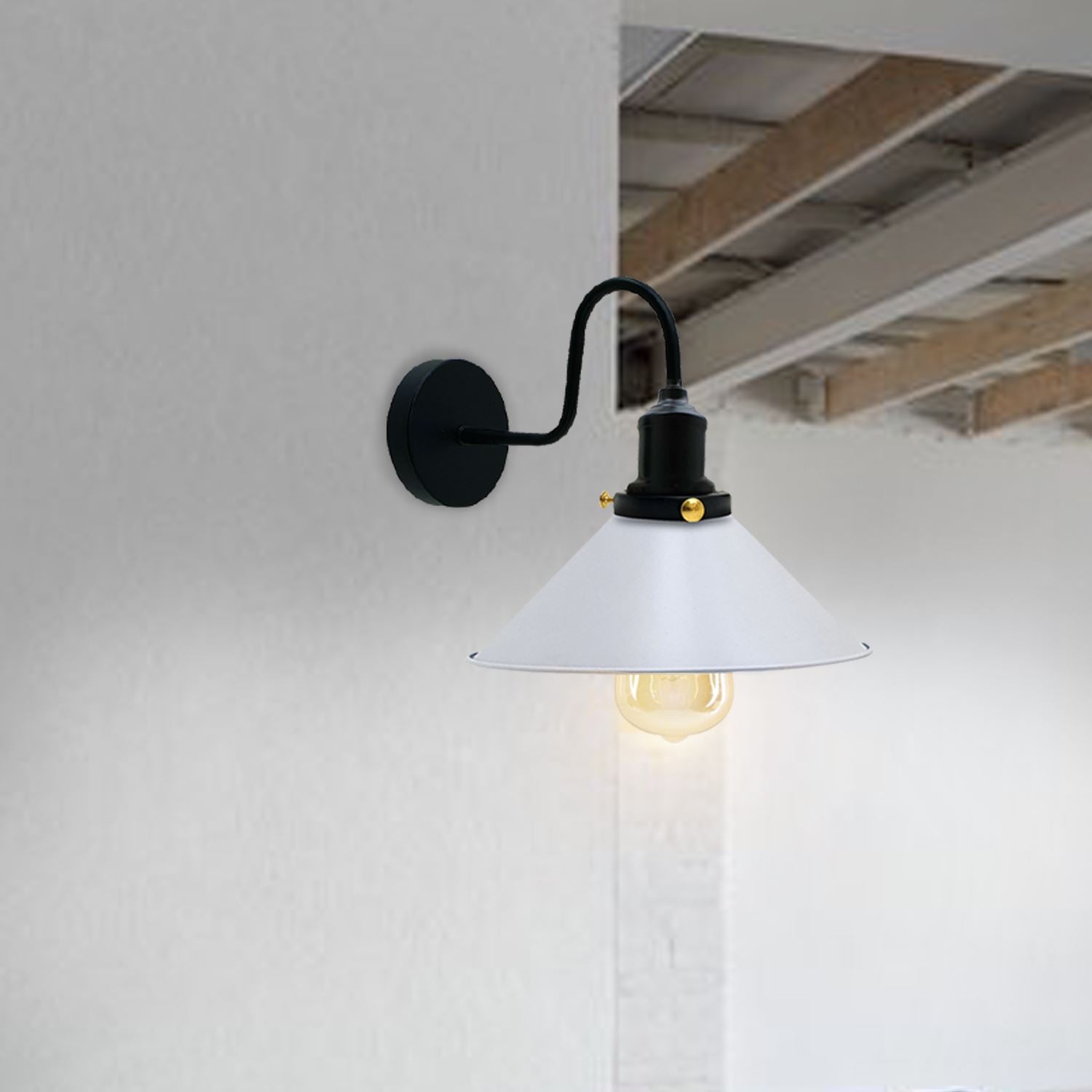 Vintage Industrial Swan Neck Wall Light Indoor Sconce Metal Cone Shape Shade~3391 - LEDSone UK Ltd