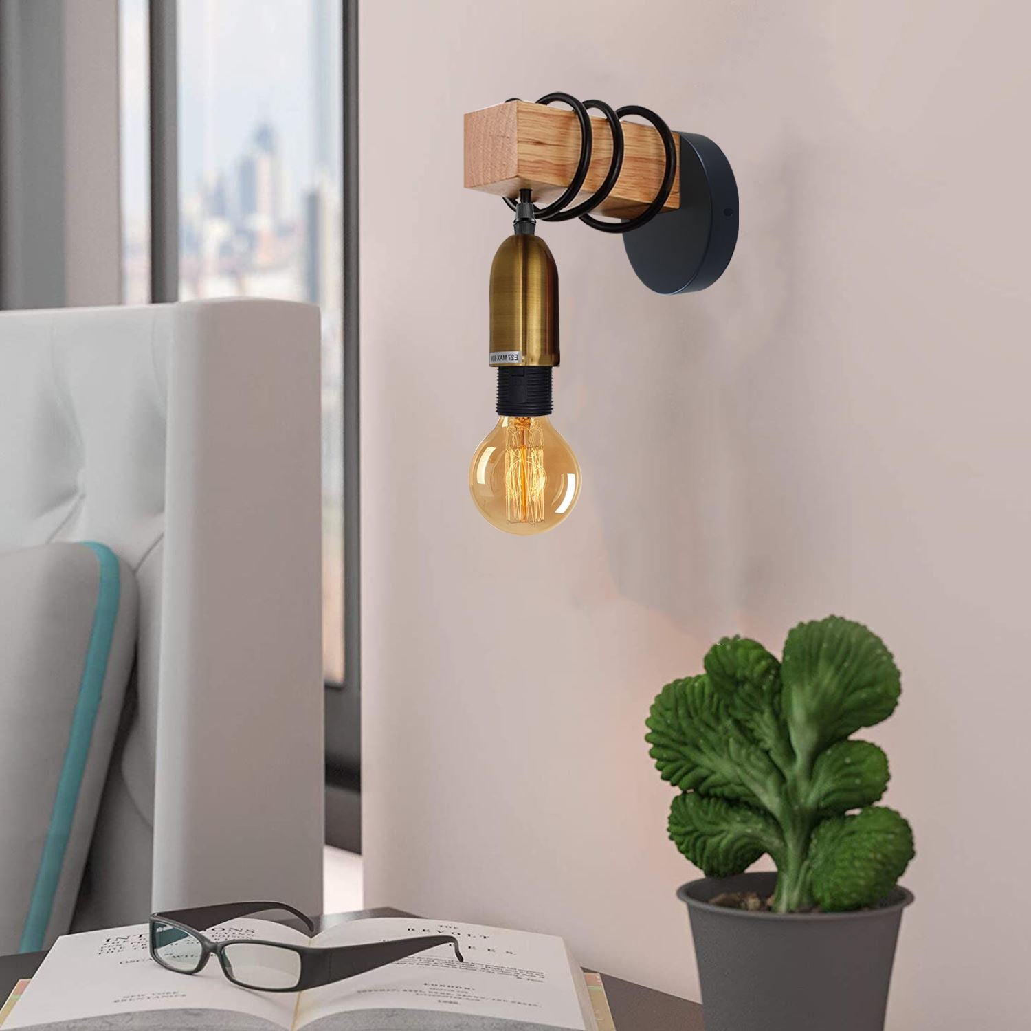Vintage Industrial Retro Loft Modern Wood Wall Mount Lamp UK~1236 - LEDSone UK Ltd
