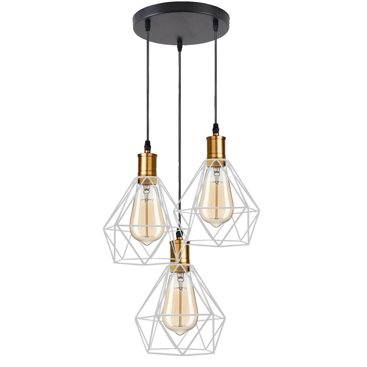 Industrial Retro style 3-Light Pendant lights Adjustable Cord with Diamond Metal Cages~1255 - LEDSone UK Ltd