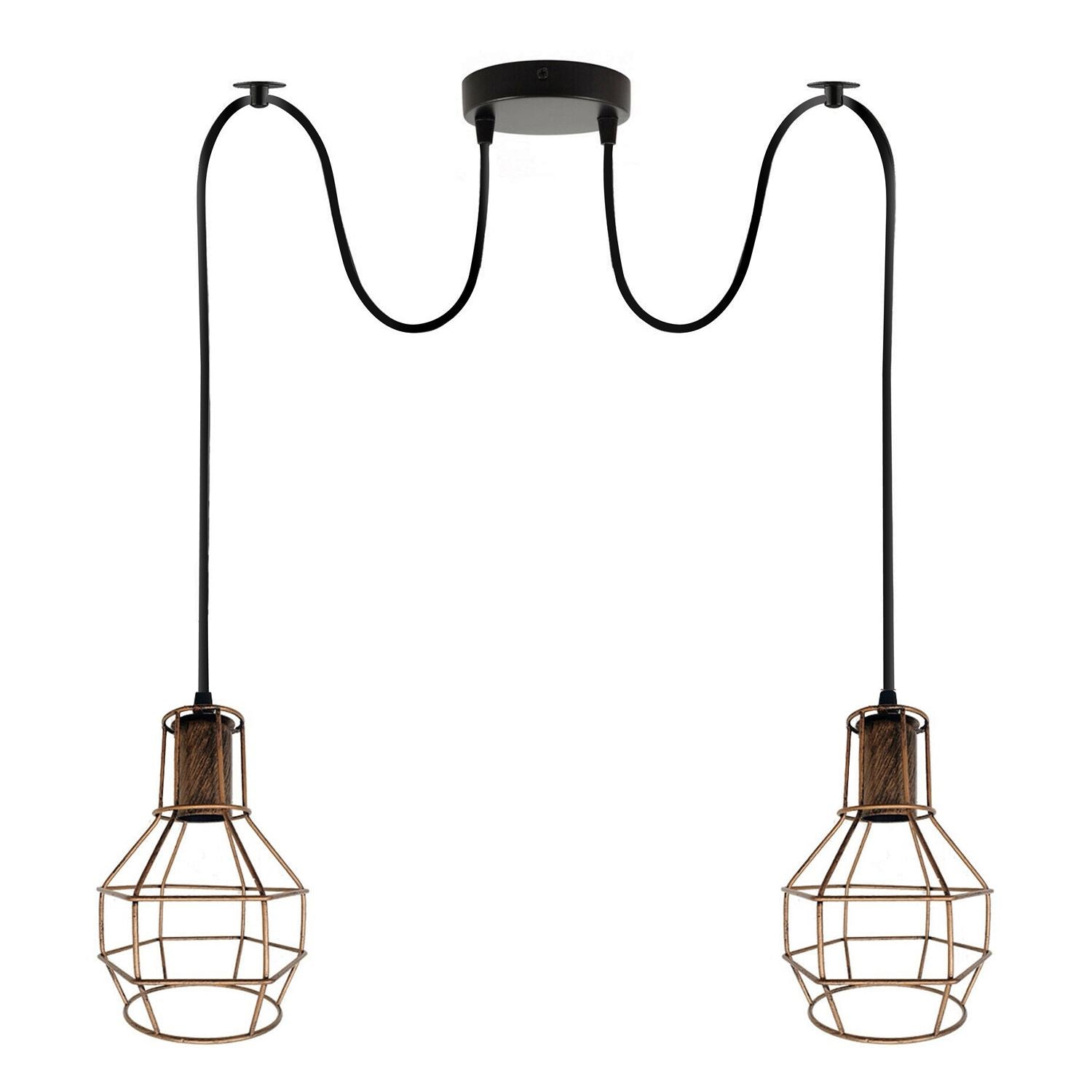 Retro Industrial 2 Way Indoor Ceiling Pendant Chandelier Hanging Light Metal Nest Cage~3390 - LEDSone UK Ltd