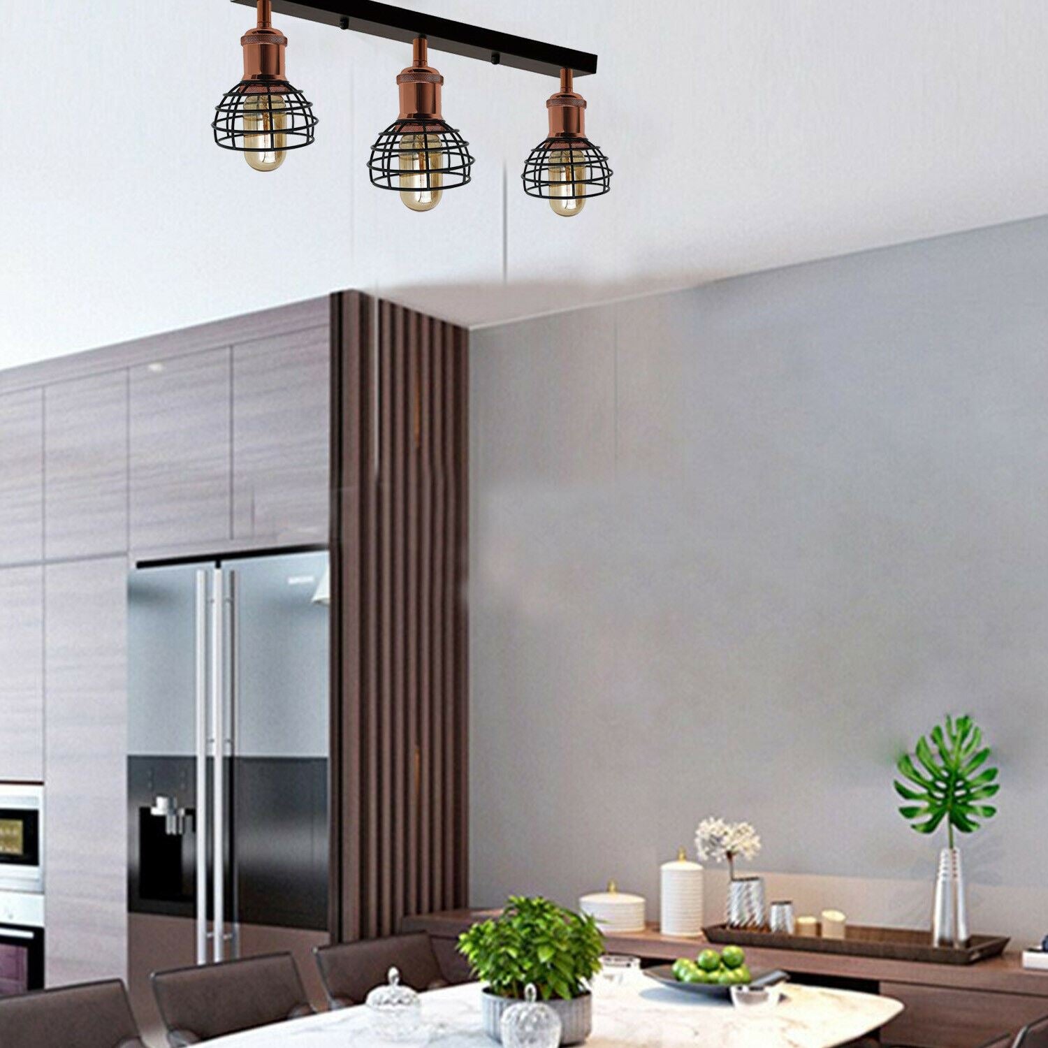 Industrial 3 Way Ceiling Light Fitting Indoor Ceiling Mount Light Black Metal Lamp Shade~1195 - LEDSone UK Ltd