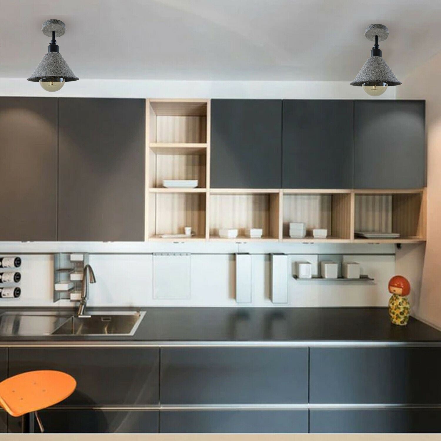 Retro Industrial Ceiling Flush Mount Light Metal Cone Shade Light Kit~1223 - LEDSone UK Ltd