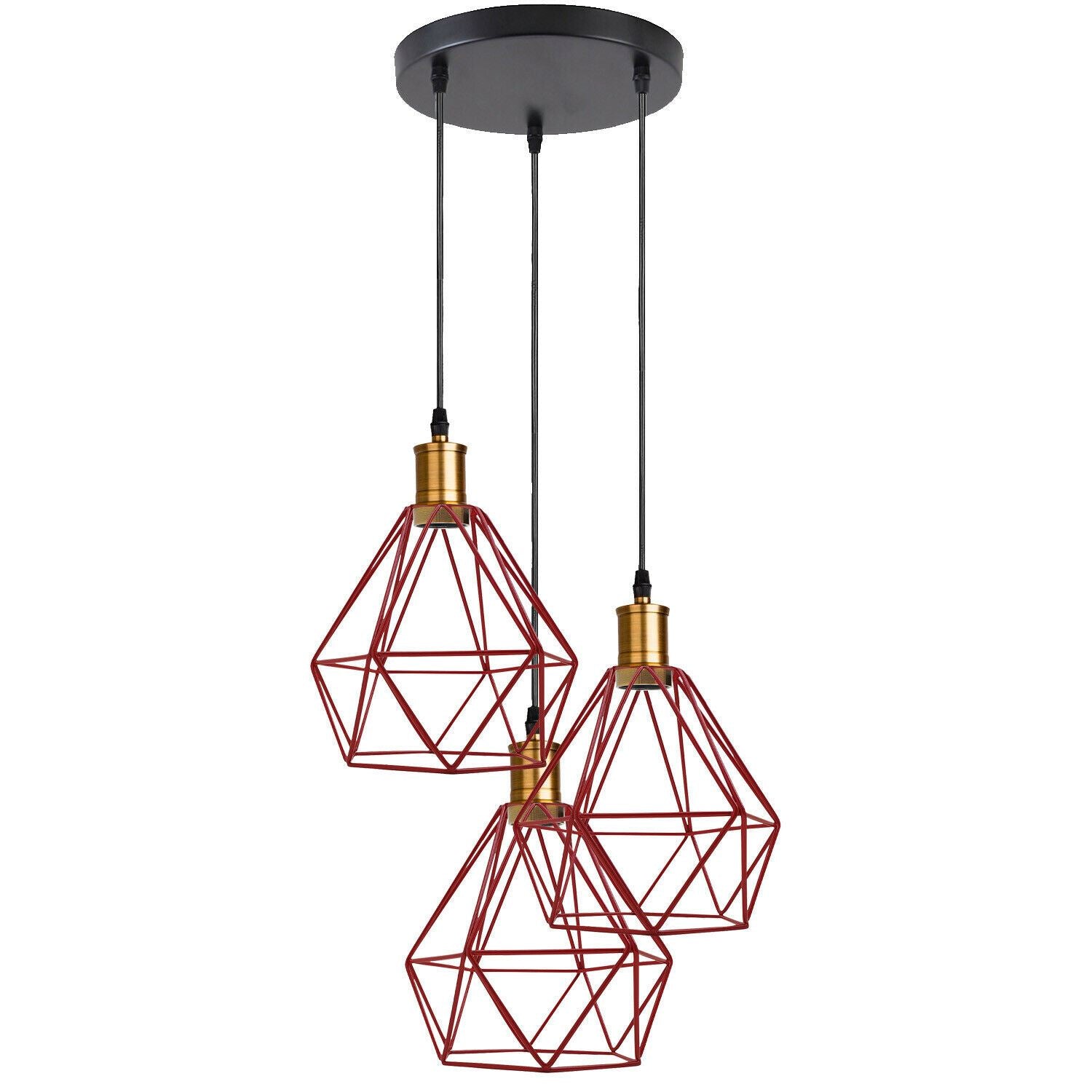 Industrial Retro style 3-Light Pendant lights Adjustable Cord with Diamond Metal Cages~1255 - LEDSone UK Ltd