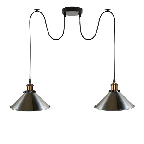 2-weg Retro Industriële plafondkabel E27 Hanglamp hanglamp~3403 – Nikkel beitsen / Ja