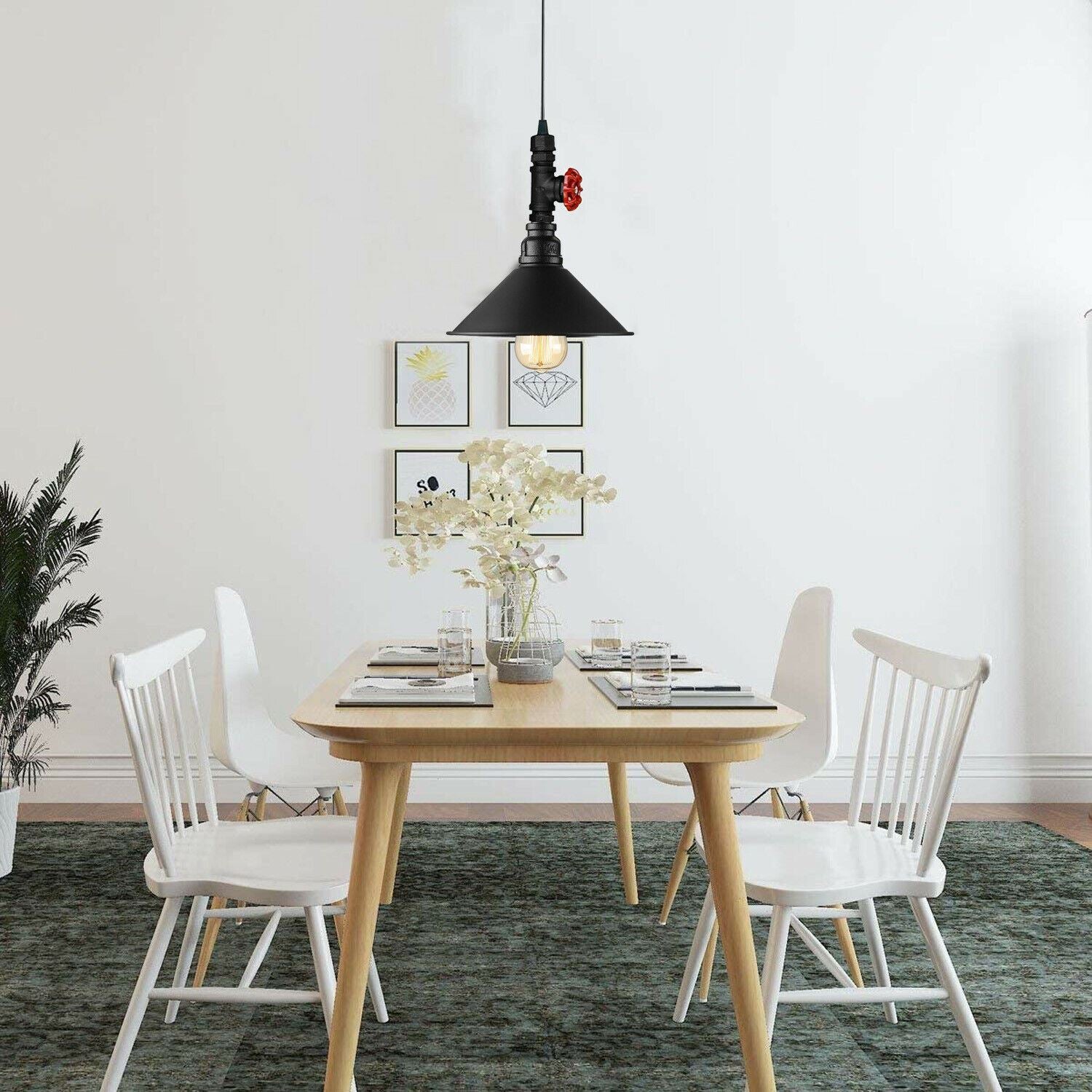 Industrial Vintage Ceiling Pendant Lights Metal Pipe Brushed Colour Lampshades~1310 - LEDSone UK Ltd