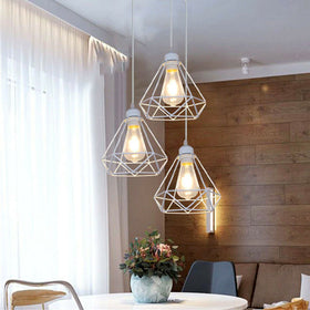Retro industriële witte diamanten kooi plafond hanglamp hangende binnenverlichting ~1182