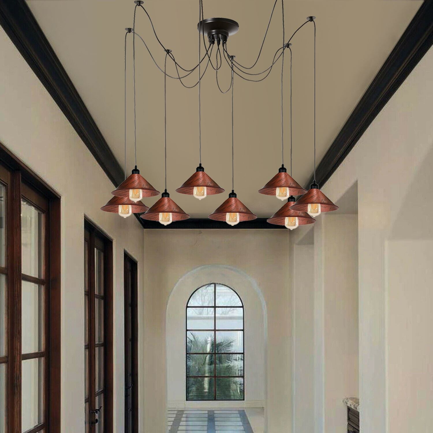 Modern Industrial Rustic Red Spider Ceiling Pendant Light Metal Cone Shade Indoor Hanging Light~3397 - LEDSone UK Ltd