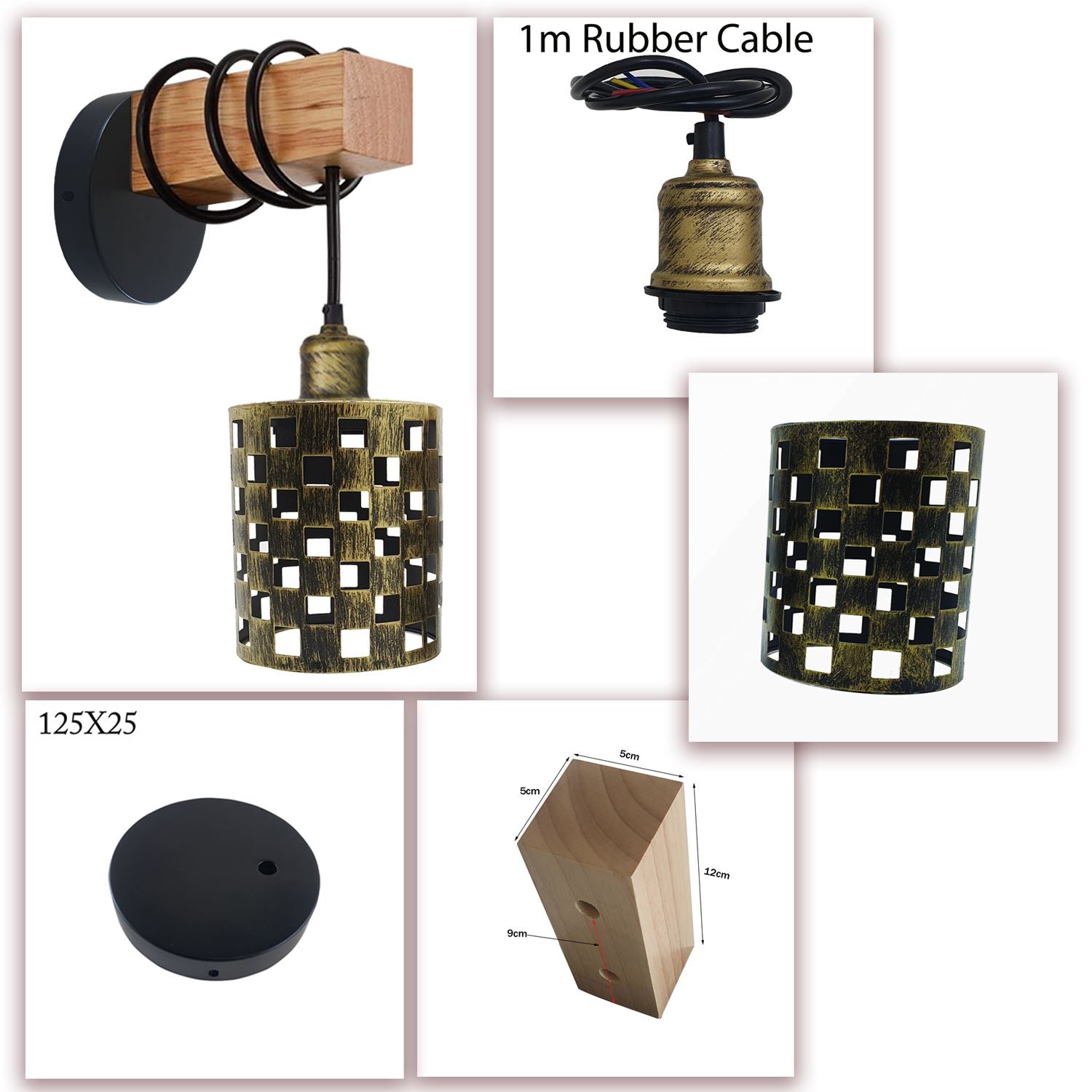 Vintage Industrial Retro Matel Wood Wall Lights Sconce Lamp Kit~1317 - LEDSone UK Ltd