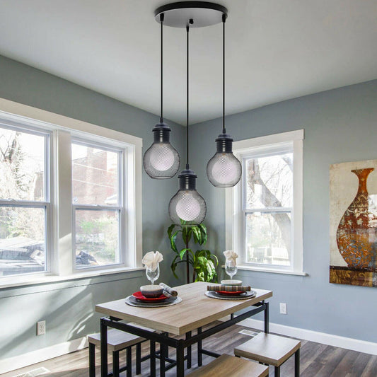 3Head Modern Vintage Industrial Retro Loft Cage Ceiling Lamp Shade Pendant Light