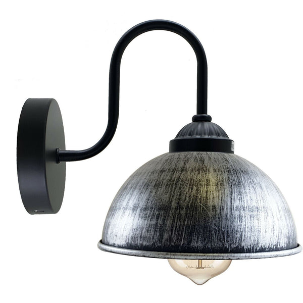 Retro wandlamp met koepelvormige metalen kap, E27 binnenwandverlichting ~1264 – Met lamp / Geborsteld zilver