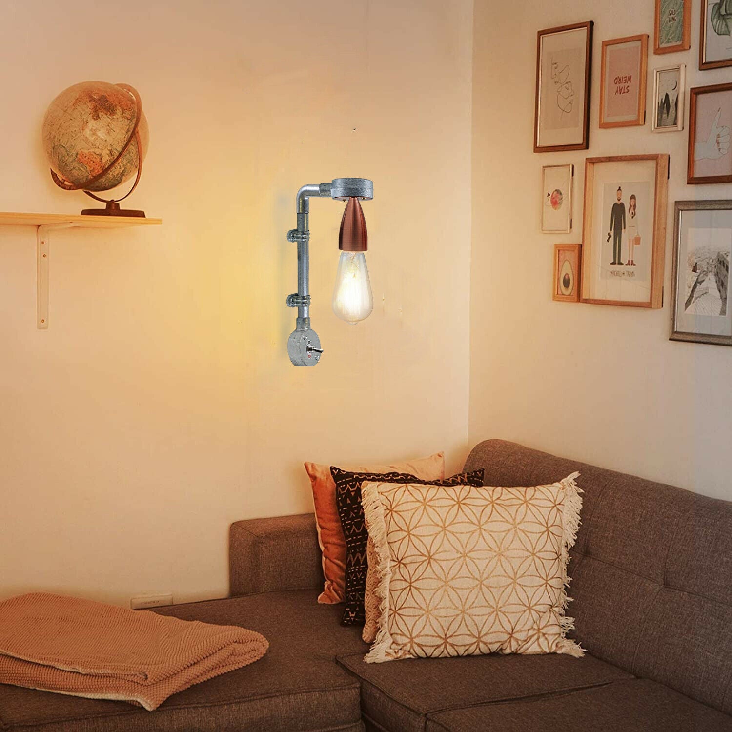 Industrial Retro Stylish Wall Designer Light Galvanized conduit Wall Light~3409 - LEDSone UK Ltd