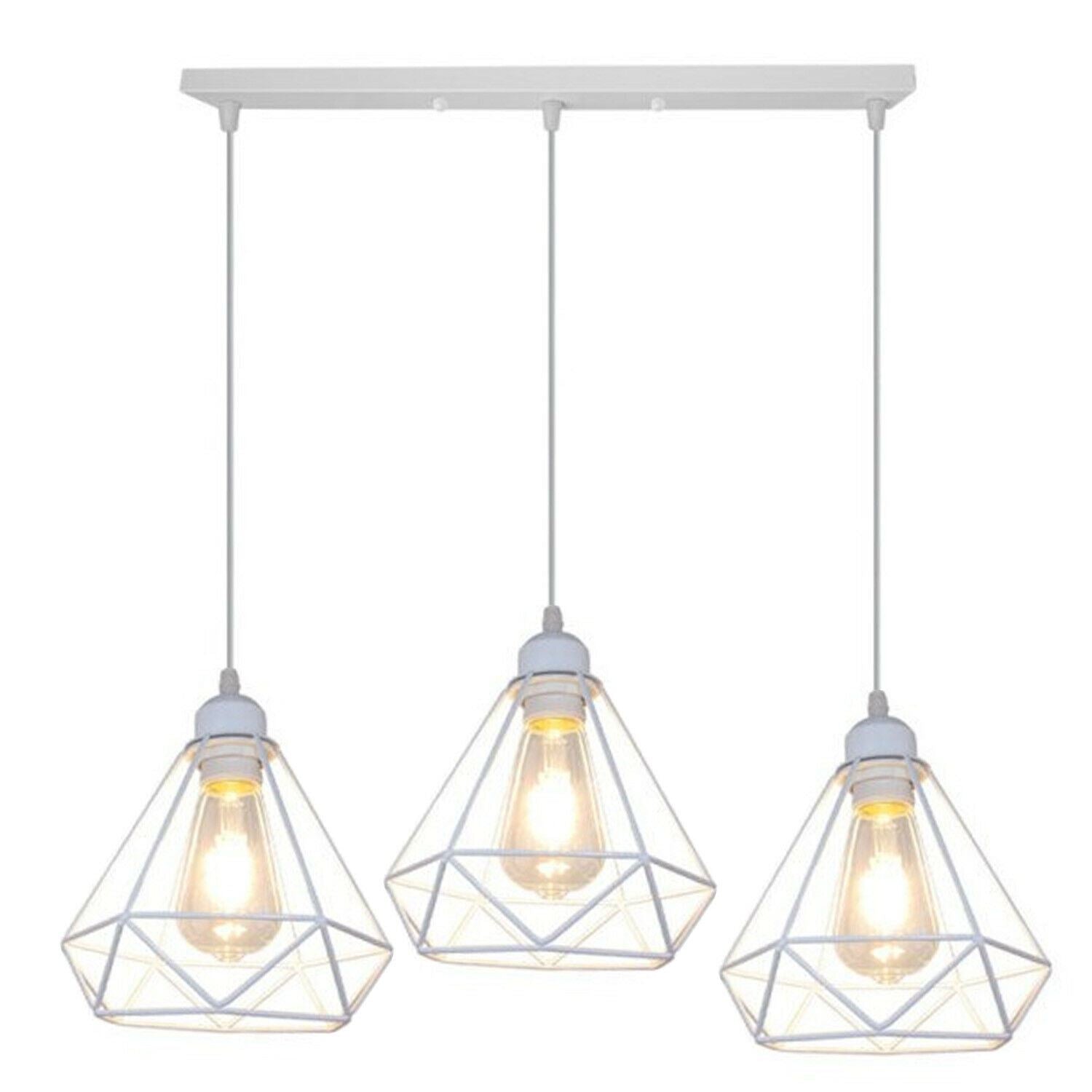 Retro Industrial White Diamond Cage Ceiling Pendant Light Hanging Indoor Lighting ~1182 - LEDSone UK Ltd