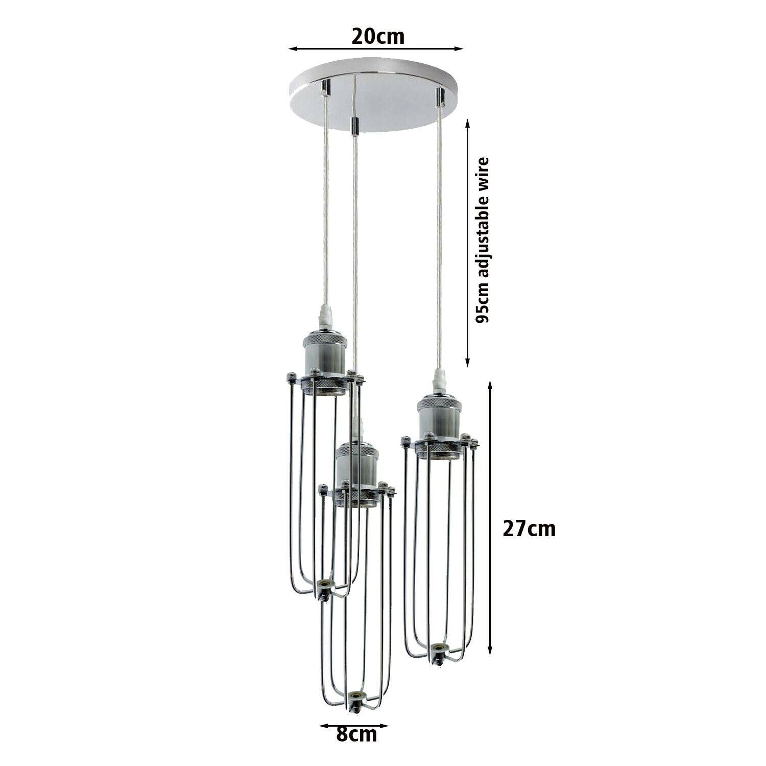 3 Way Cluster Hanging Ceiling Pendant Light E27 Chrome Light Fitting Lamp Kit~1353 - LEDSone UK Ltd