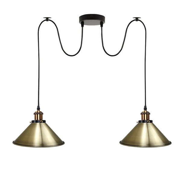 2-weg Retro Industriële plafondkabel E27 Hanglamp hanglamp~3403 – Groen messing / Nee