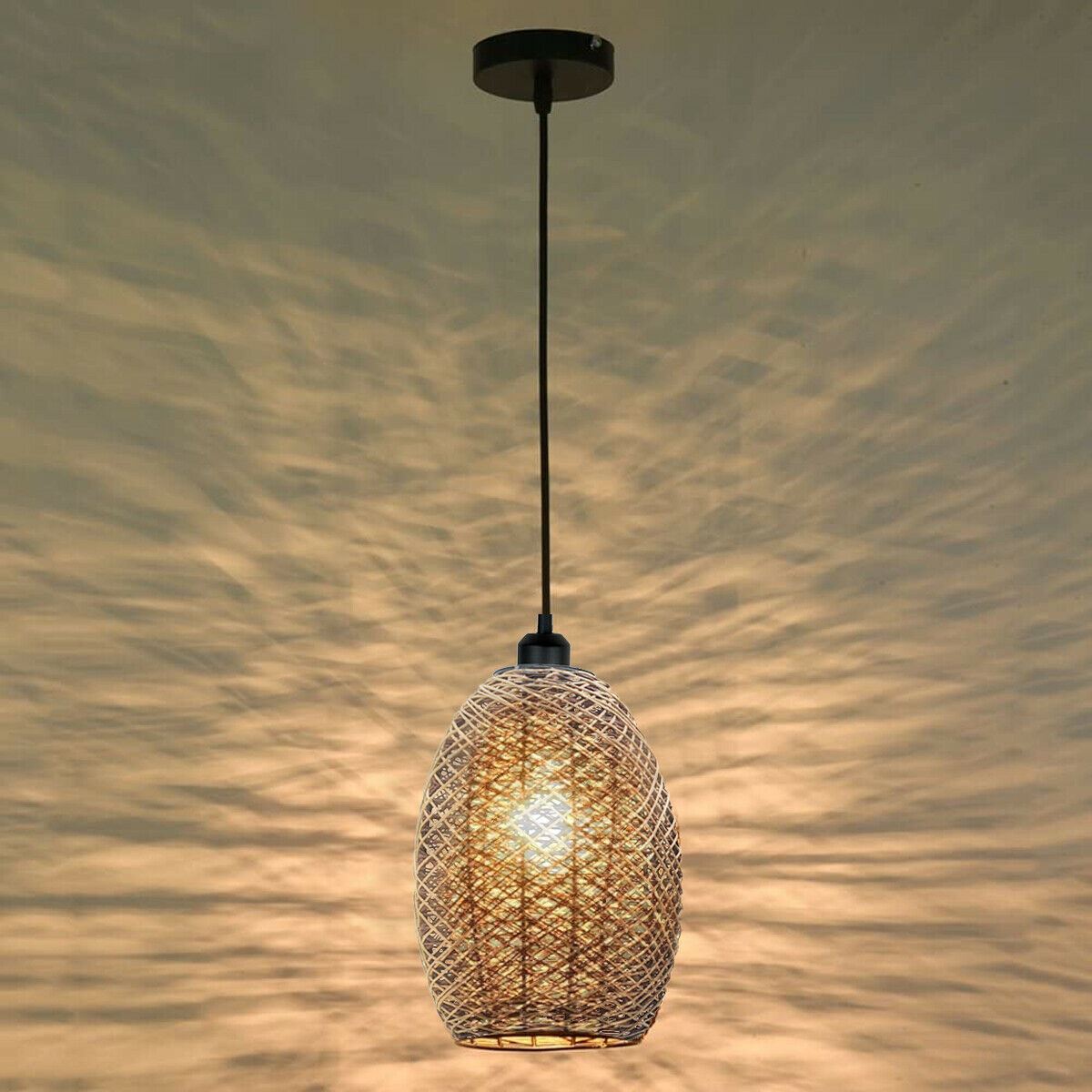 Rattan Wicker Ceiling Pendant Light Shade Hanging Light Antique décor Lampshade~1334 - LEDSone UK Ltd