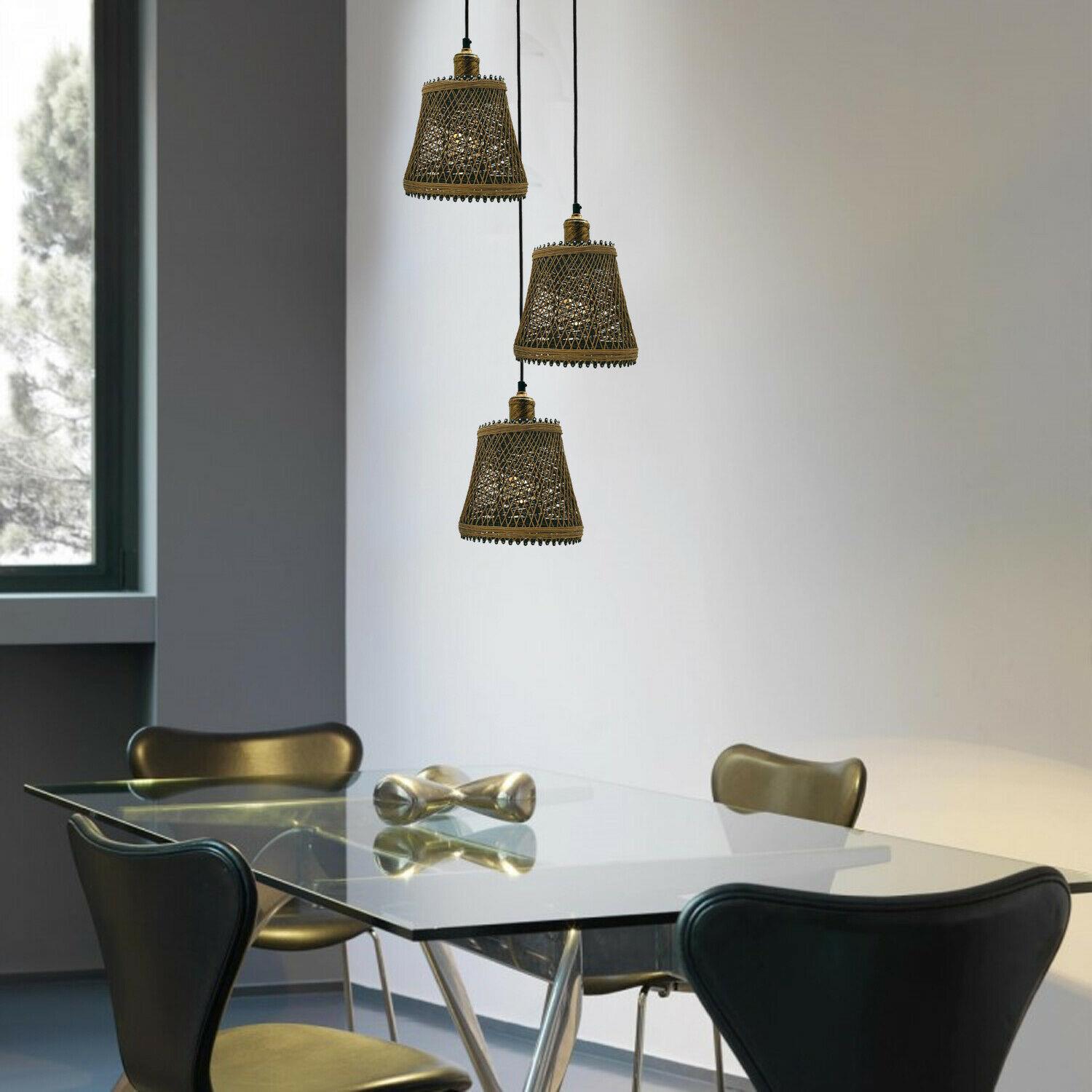 Industrial Rattan Wicker Design Chandelier Ceiling Pendant Light Brown Finish~1416 - LEDSone UK Ltd