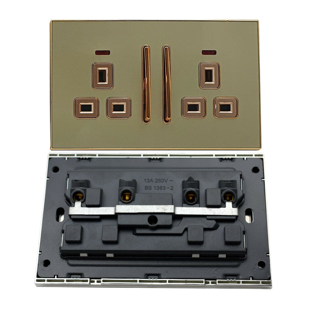 Decorative Gold Glossy Main Plug Sockets Full Range Satin Gold Inserts UK~2310 - LEDSone UK Ltd