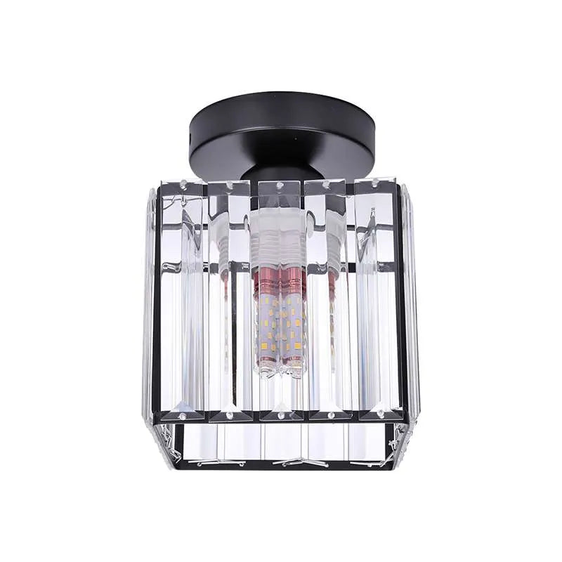 Crystal Semi Flush Ceiling Light Fixture E27 Square Fitting Ceiling Lamp Chandelier-Black