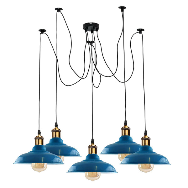 5-weg Spider plafond hanglamp metalen gebogen kap ~ 3399 – Lichtblauw / Nee