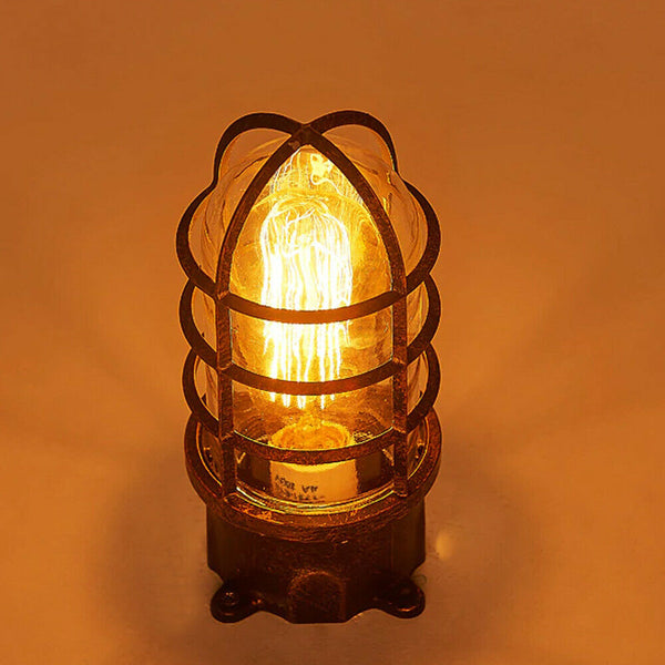 Zwarte industriële wand-plafondlamp met kooi, schot van metaal, maritiem glas~2468