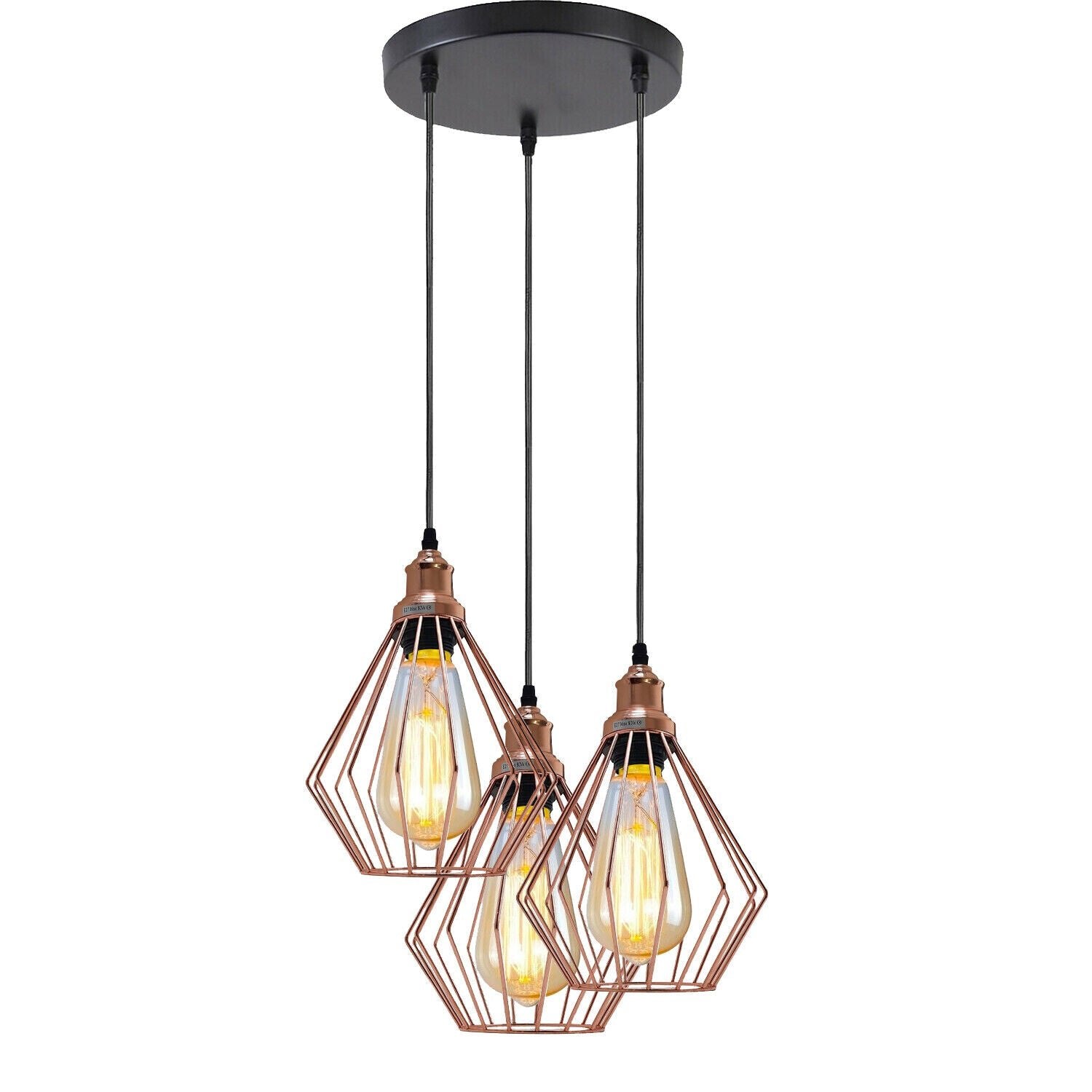 Industrial Vintage Retro Metal Ceiling 3 way Round Hanging Pendant Lights~3776 - LEDSone UK Ltd