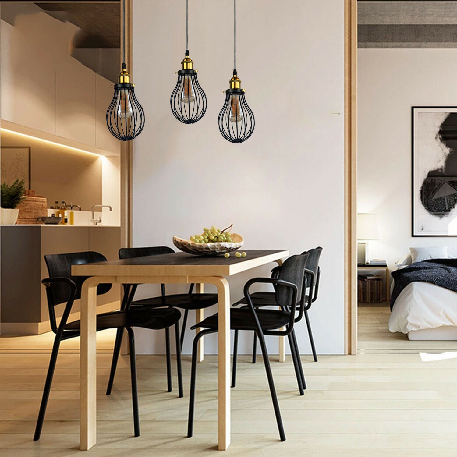 Modern Vintage Industrial Black Metal Wire Cage Loft Pendant Lamp Ceiling Light~3448 - LEDSone UK Ltd