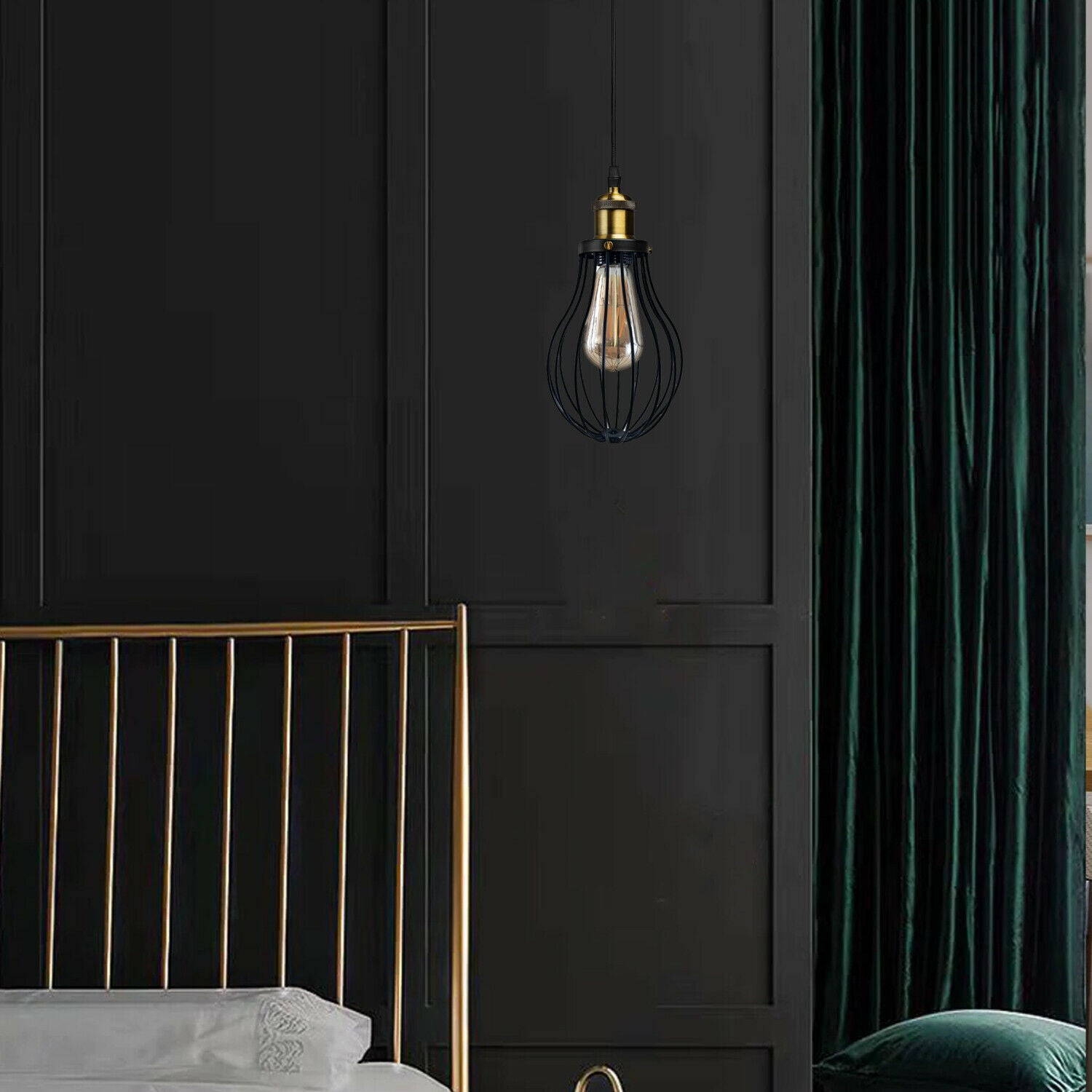 Modern Vintage Industrial Black Metal Wire Cage Loft Pendant Lamp Ceiling Light~3448 - LEDSone UK Ltd