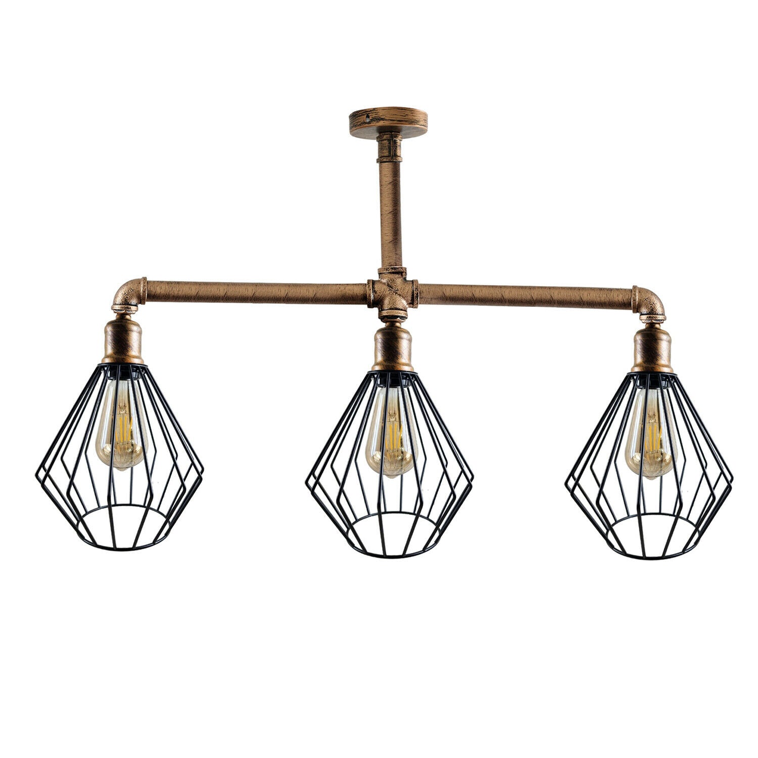LEDSone industrial vintage 3 head cage shade style Ceiling Pipe Light uk holder~3617 - LEDSone UK Ltd