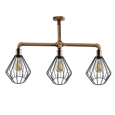 LEDSone industriële vintage plafondlamp met 3 koppen in kooistijl, houder voor plafondpijpen in het VK~3617