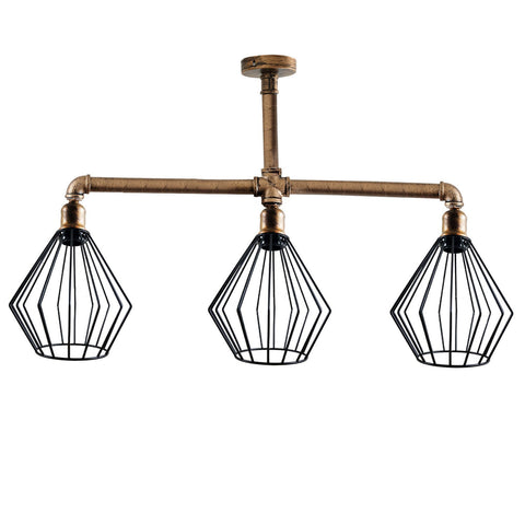 LEDSone industriële vintage plafondlamp met 3 koppen in kooistijl, houder voor plafondpijpen in het VK~3617
