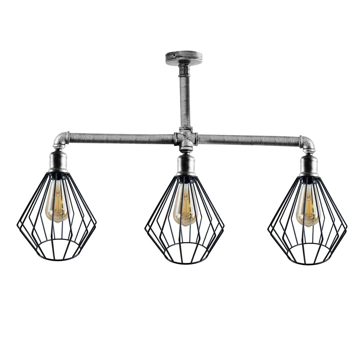 LEDSone industrial vintage 3 head cage shade style Ceiling Pipe Light uk holder~3617 - LEDSone UK Ltd