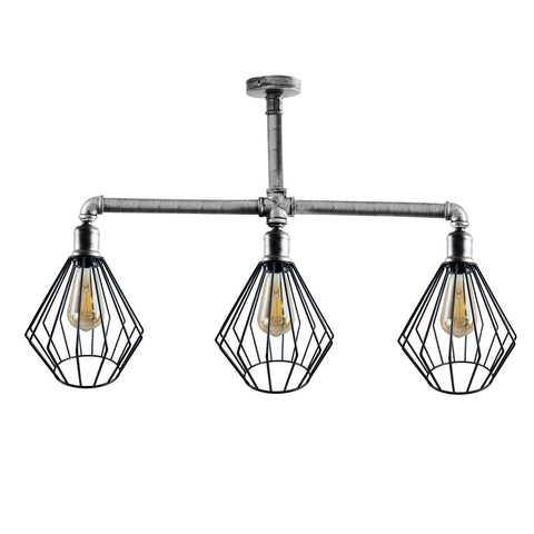 LEDSone industriële vintage plafondlamp met 3 koppen in kooistijl, houder voor plafondpijpen in het VK~3617