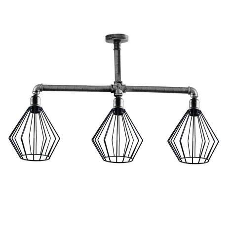 LEDSone industriële vintage plafondlamp met 3 koppen in kooistijl, houder voor plafondpijpen in het VK~3617