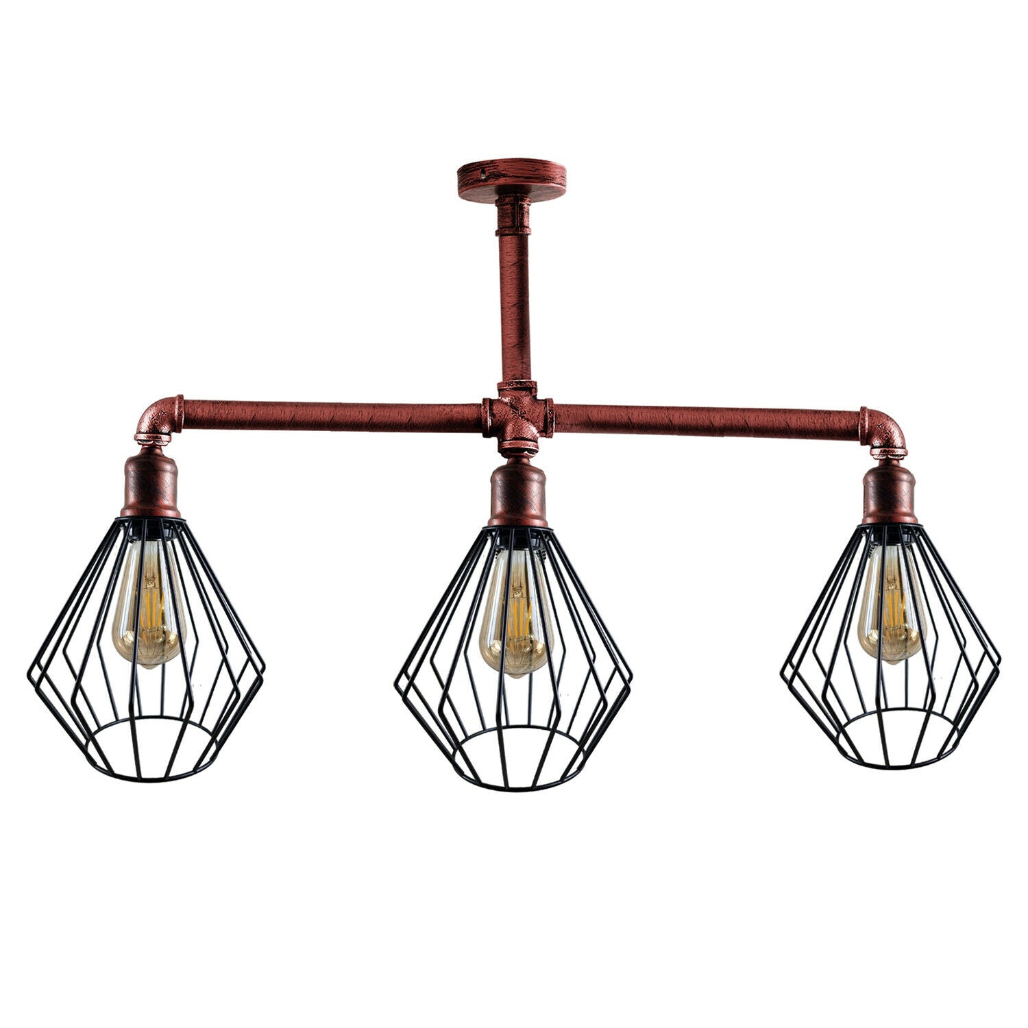LEDSone industrial vintage 3 head cage shade style Ceiling Pipe Light uk holder~3617 - LEDSone UK Ltd