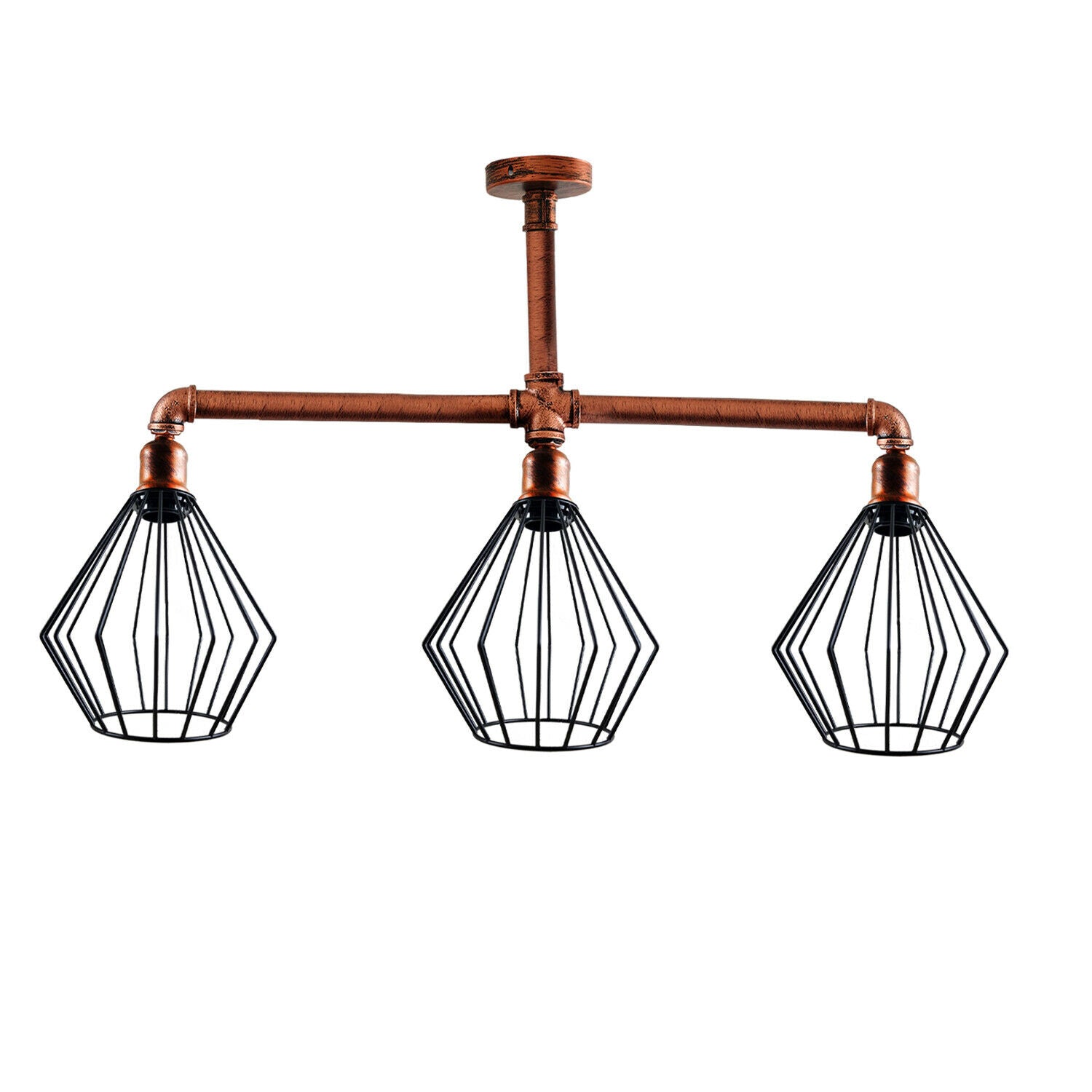 LEDSone industrial vintage 3 head cage shade style Ceiling Pipe Light uk holder~3617 - LEDSone UK Ltd