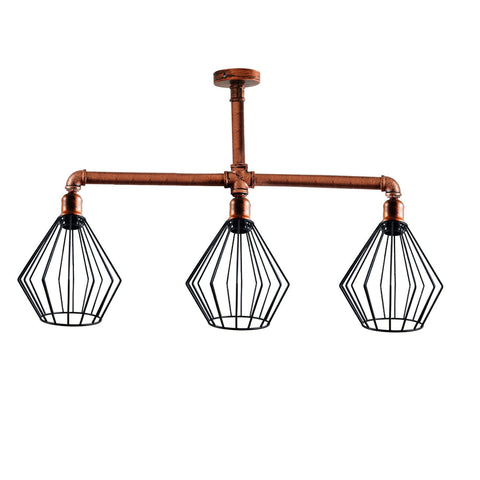 LEDSone industriële vintage plafondlamp met 3 koppen in kooistijl, houder voor plafondpijpen in het VK~3617