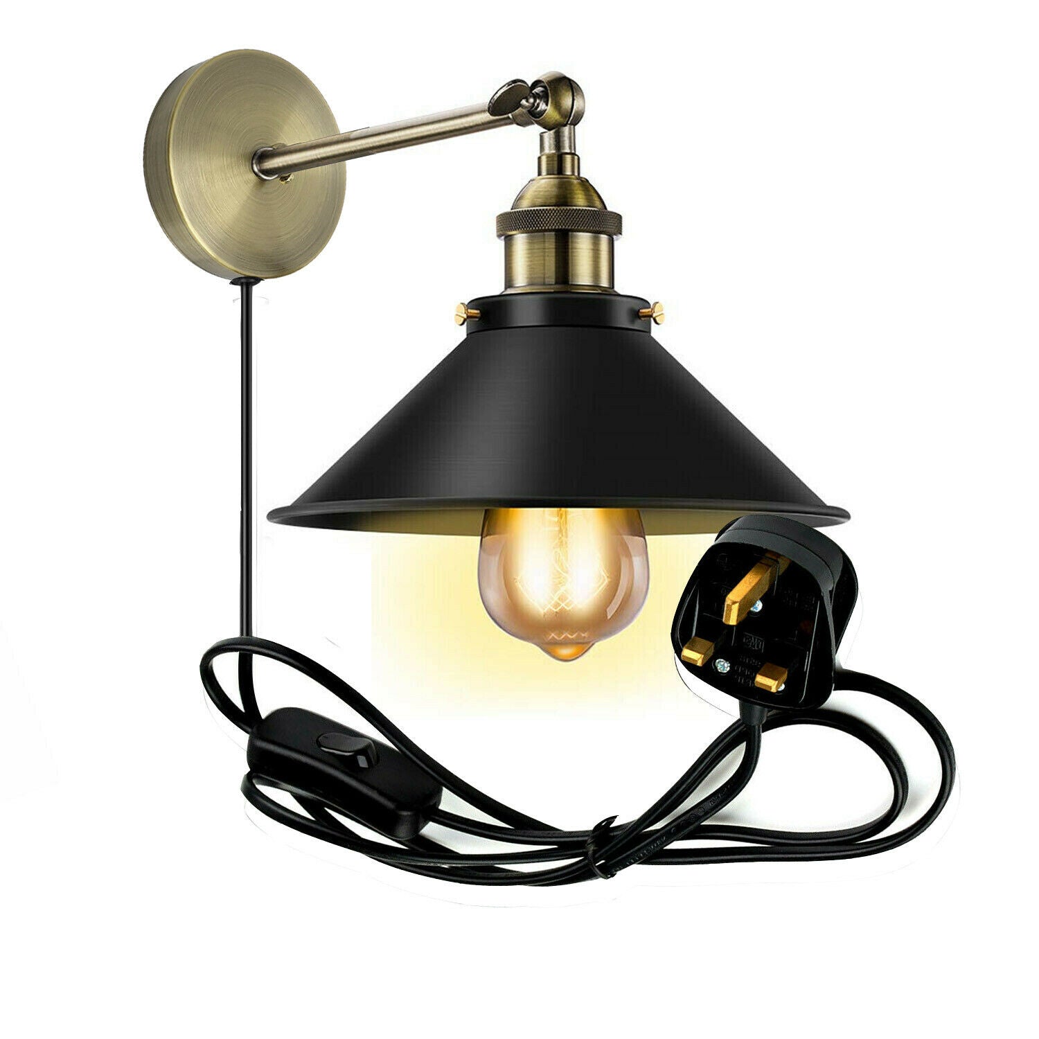 Vintage Retro Modern Plug In Wall Light Fitting Black Sconce Lamp shade fitting Shade Wall Light UK~2273 - LEDSone UK Ltd