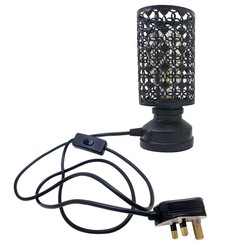 Antieke messing tafellamp met zwart kooiontwerp ~4076